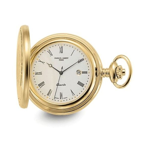 Charles Hubert Gold-finish Off-White Dial with Date Pocket Watch - Picture 1 of 5